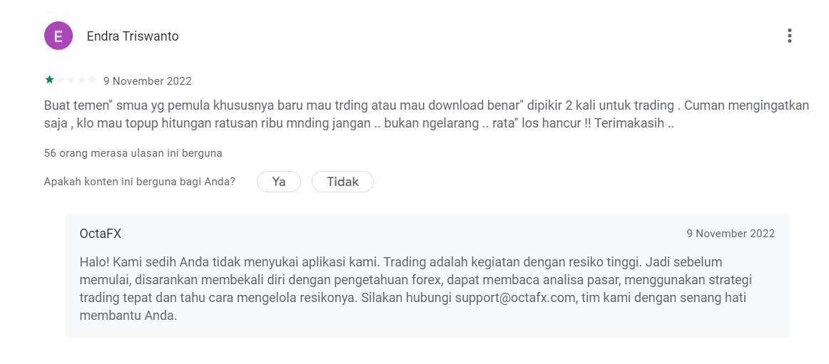 Seorang Pengguna Memperingatkan Hati-Hati Trading di Octa FX