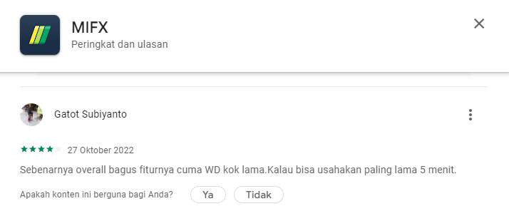 Layanan Withdraw Broker MIFX Terkesan Lama