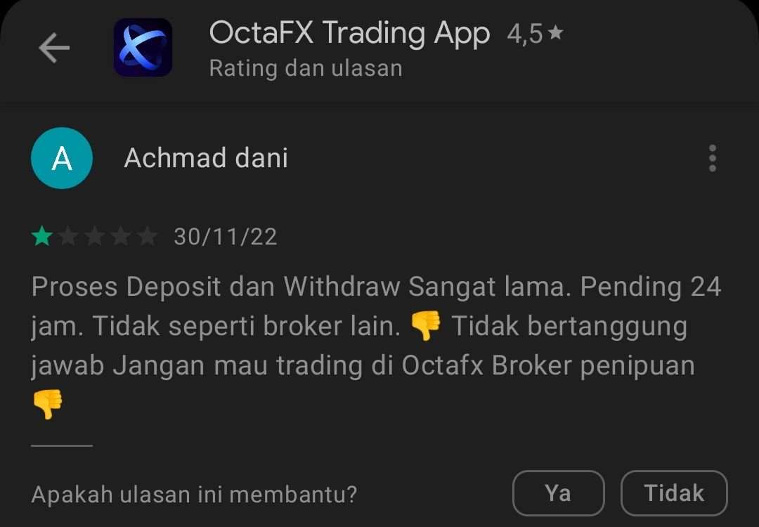 Kecewa! Layanan Deposit dan Withdraw Broker OctaFx Sangat Lama 