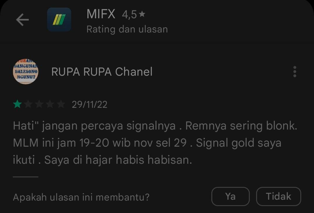 Referensi Signal MIFX Menyesatkan Pengguna
