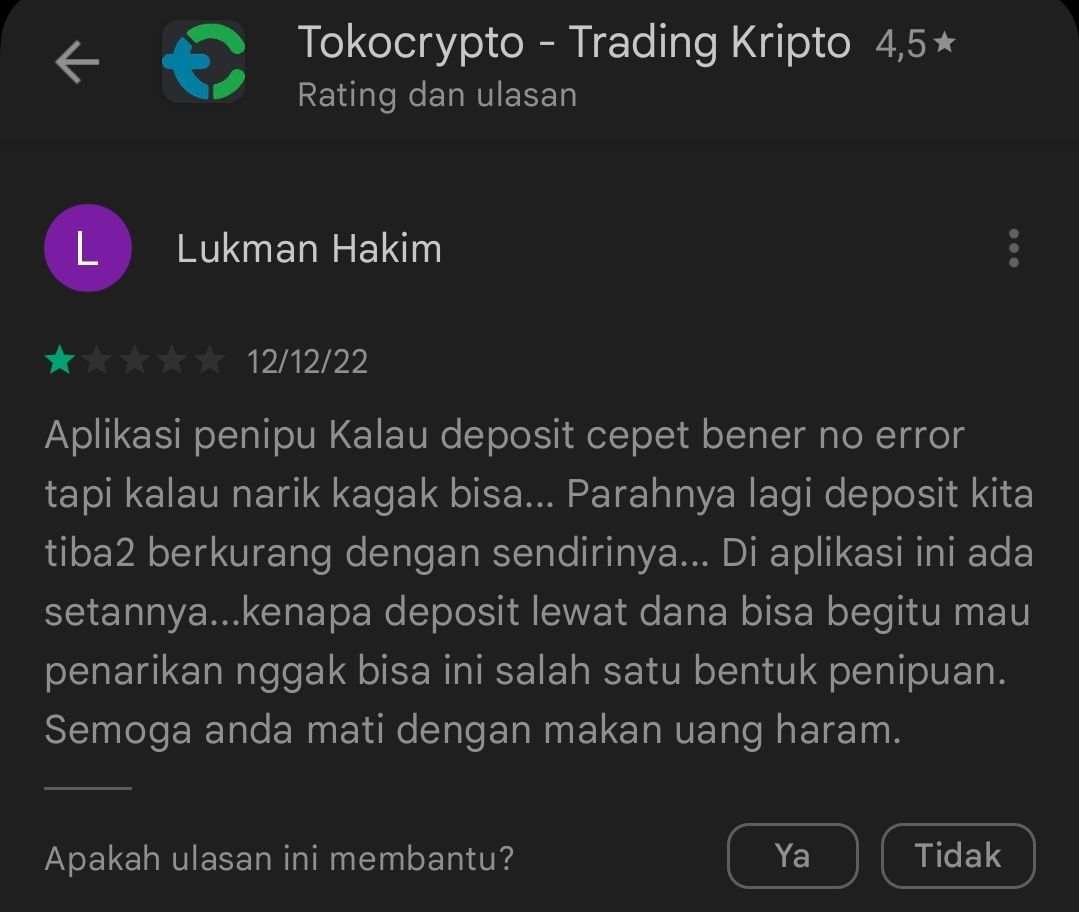 Platform Tokocrypto Diduga Mengambil Saldo Nasabah