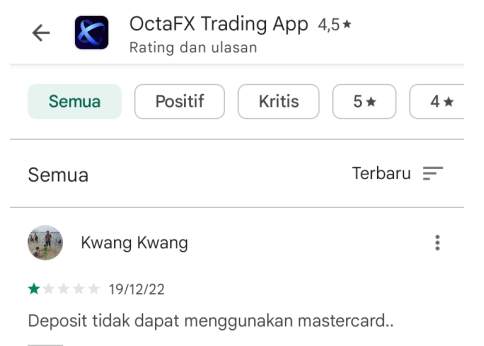 Layanan Deposit broker OctaFx Diduga Tidak Bisa Menggunakan Mastercard