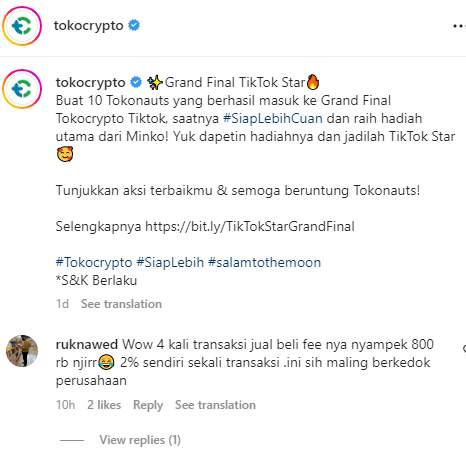 Fee 2% Setiap Transaksi di Tokocrypto, Wow!