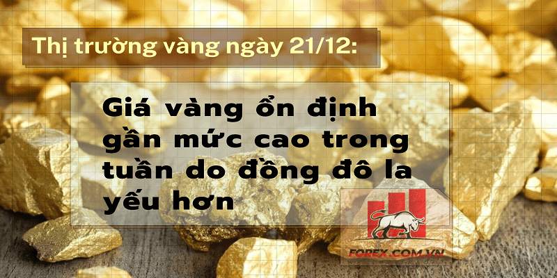 Thị trường vàng ngày 21/12: Giá vàng ổn định gần mức cao trong tuần do đồng đô la yếu hơn
