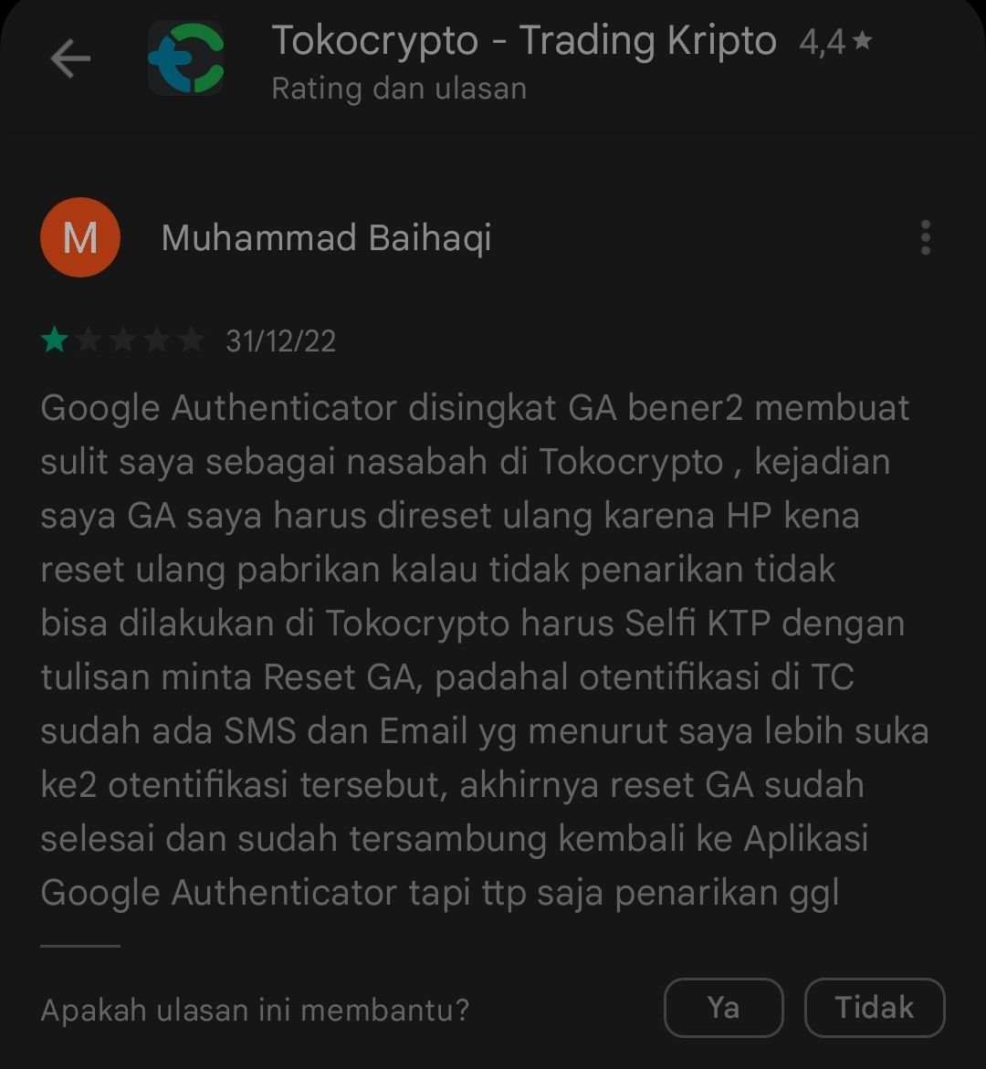 Fitur Google Authenticator Platform Tokocrypto Diduga Persulit Pengguna
