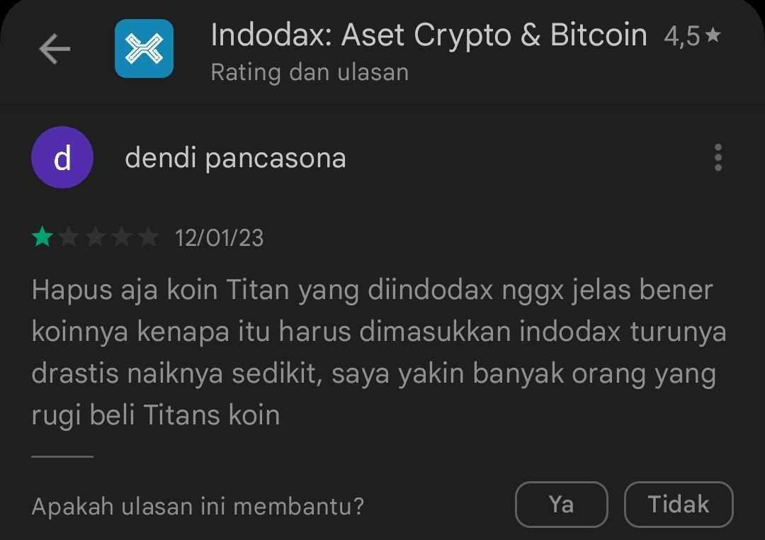Koin Titan pada Platform Indodax Dinilai Merugikan!