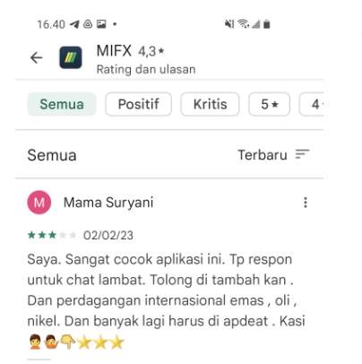 Layanan Serta Fitur Aplikasi MIFX Kurang Memuaskan