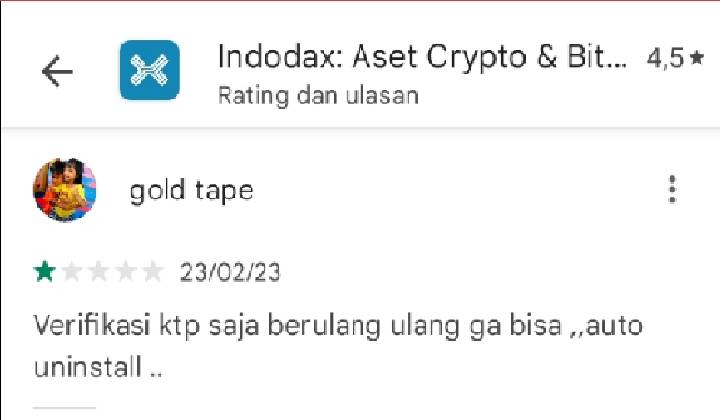 Merasa Dipersulit Ketika Mendaftar, Pengguna Indodax Memilih Uninstall Aplikasi
