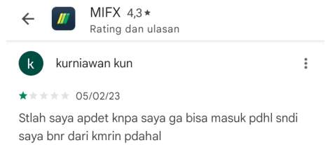 Pengguna Kecewa! Setelah Update Aplikasi MIFX Tidak Dapat Login 