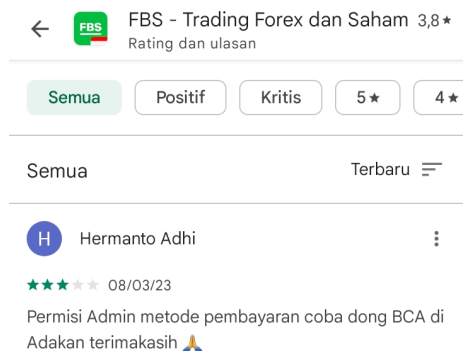 Pengguna FBS Minta Tambahan Deposit Melalui Rekening Bank