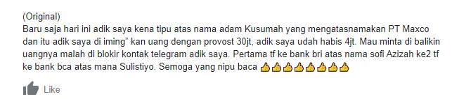 Waspada Banyak Oknum Penipuan Mengatasnamakan Maxco!
