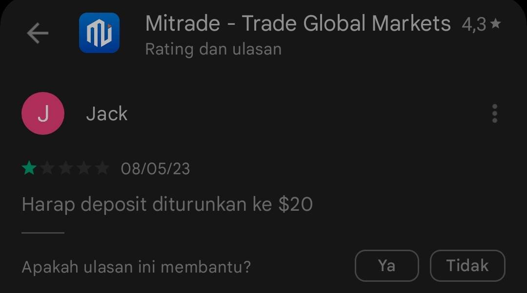 Pengguna Broker Mitrade Menganggap Minimal Deposit Terlalu Mahal!
