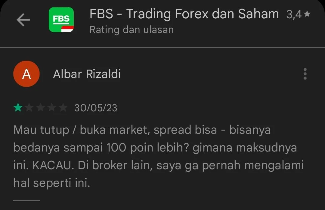 Spread pada Broker FBS Sangat Berbeda Hingga 100 Poin Lebih