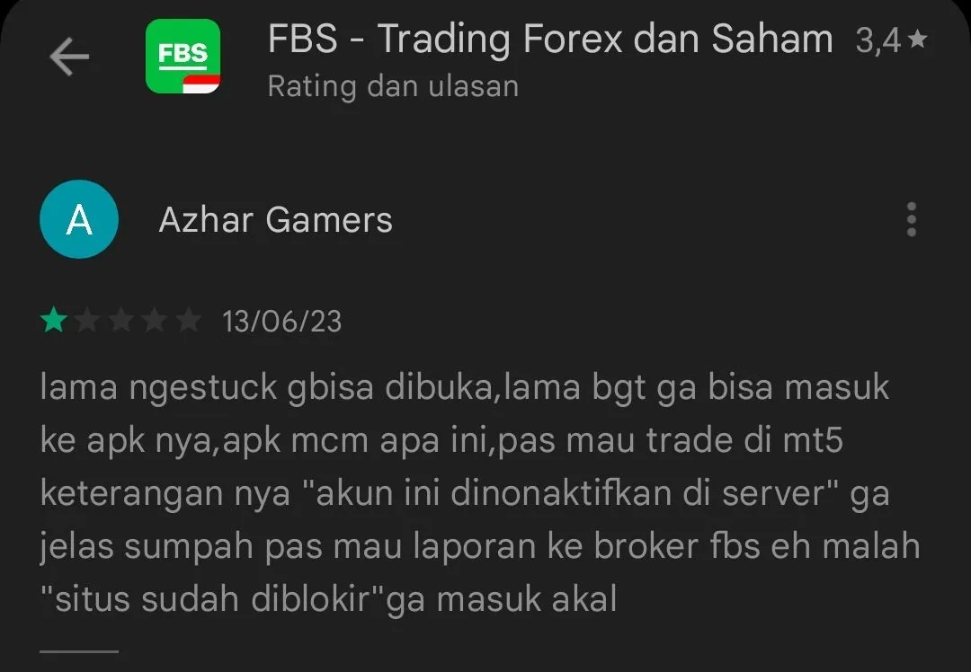 Pengguna FBS Frustrasi dengan Broker FBS, Aplikasi Eror dan Akun Dinonaktifkan!