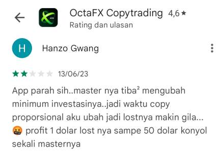 Aplikasi Copytrading di OctaFX Parah! Membuat Kerugian Hingga $50