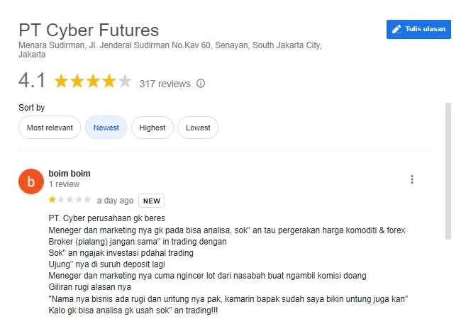 Marketing Cyber Futures Dikritik Pengguna