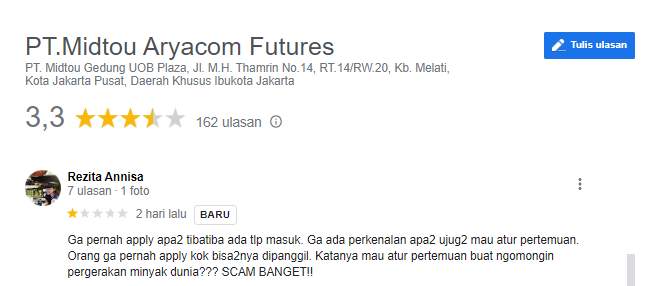 Ulasan Bintang 1 untuk Broker Midtou