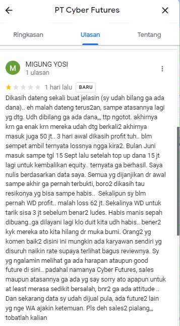 Kehilangan Dana di Cyber Futures