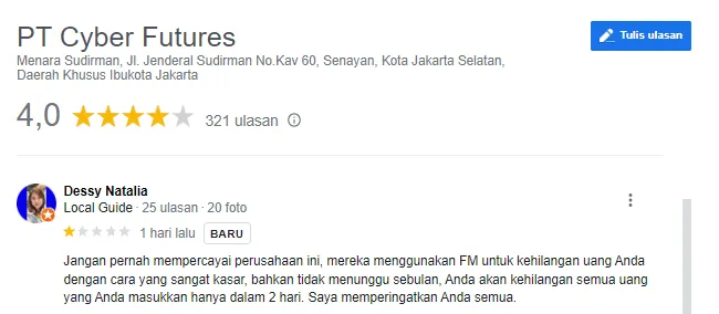 Uang Nasabah Hilang Akibat Trading di Cyber Futures