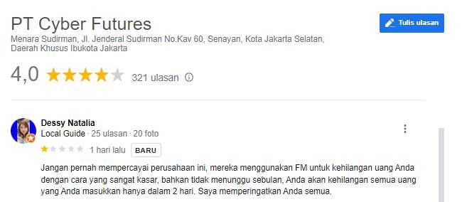Uang Nasabah Hilang Akibat Trading di Cyber Futures
