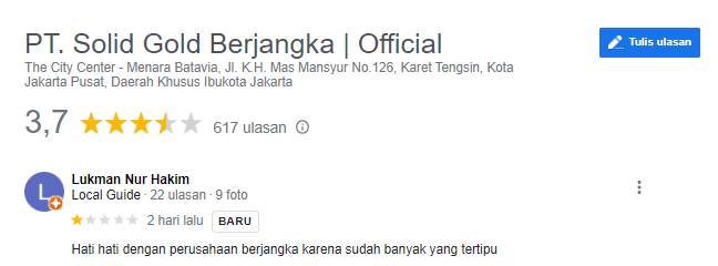 Peringatan Terhadap Broker Solid Gold Berjangka