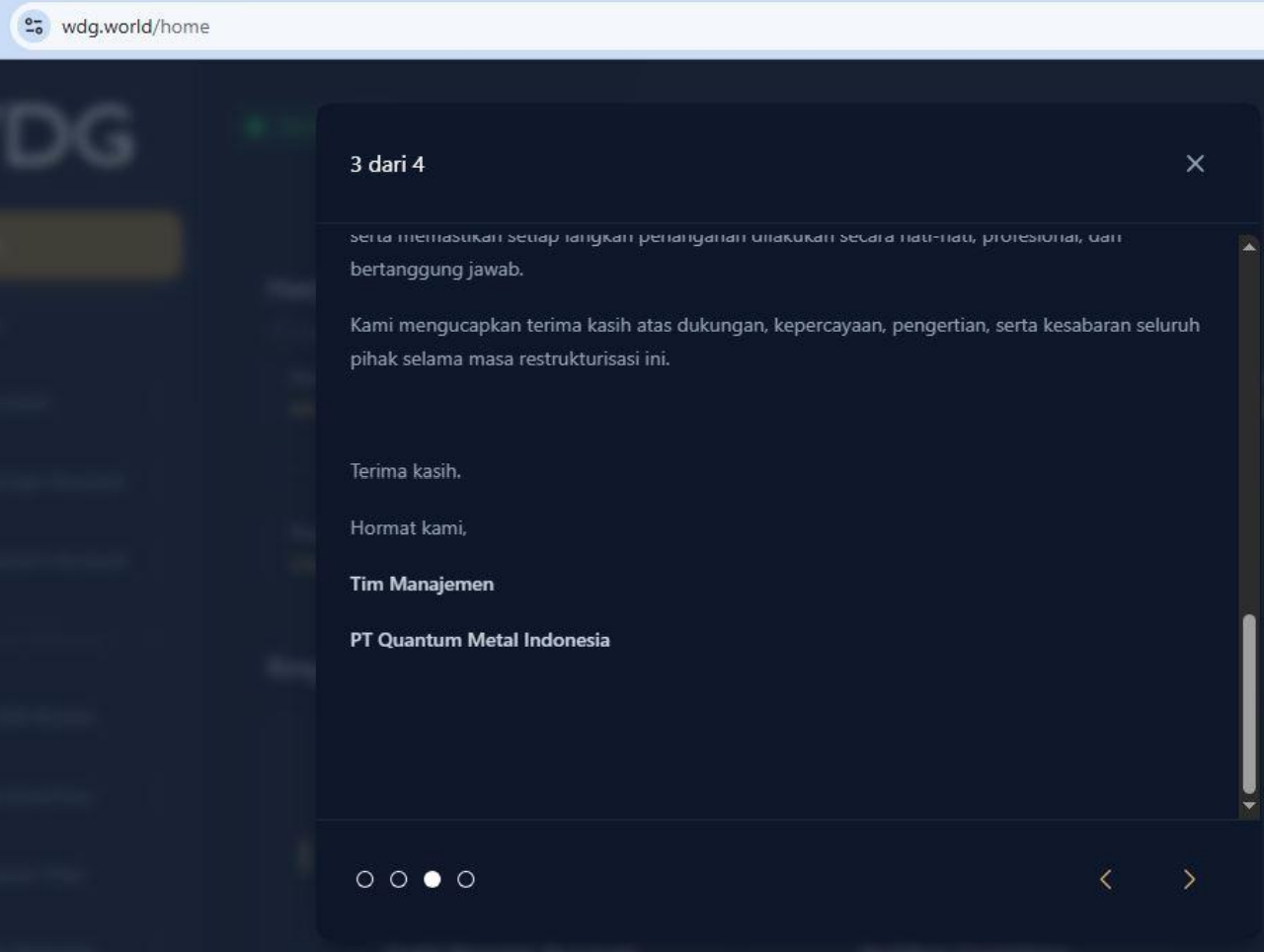 Pemberitahuan Kepada Masyarakat Dan Pelanggan terkait Pembekuan Kegiatan Usaha Pt Quantum Metal Indonesia (pt Qmi)