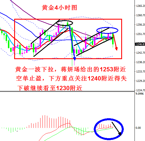 蒋妍琋:黄金1253附近空单止盈 反弹继续高空对待