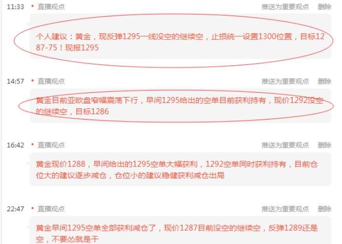 蔡记远：9.28黄金多头疲软黄金空单获利200点利润