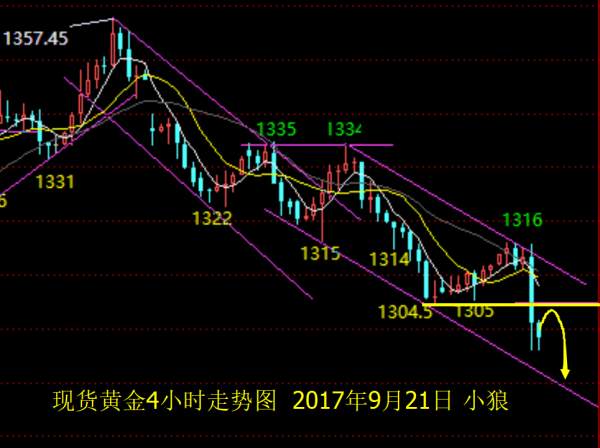 小狼：黄金早盘急跌不追空，反弹1304再空
