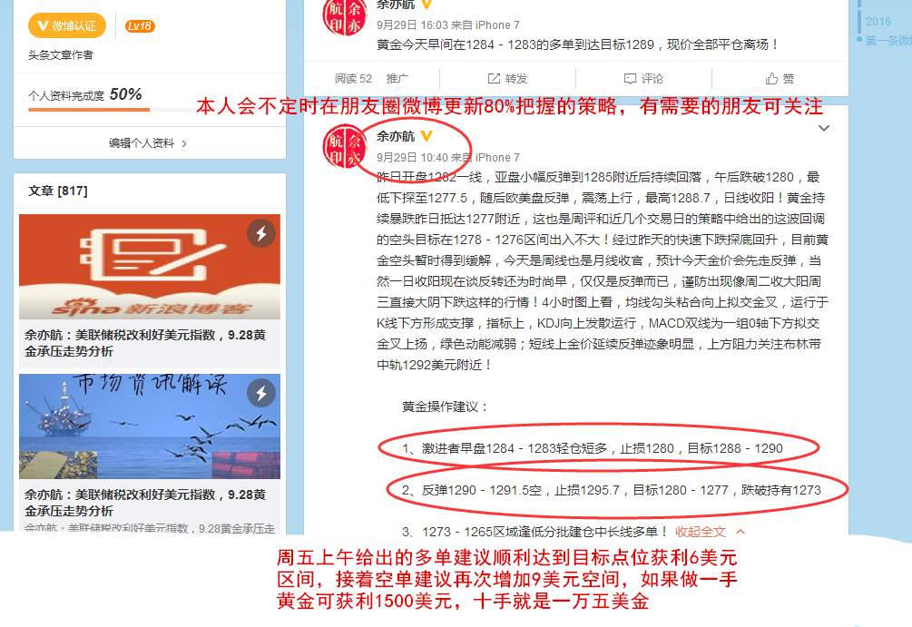 余亦航：9.30外汇黄金上涨还需探底测试，美原油价格走势分析