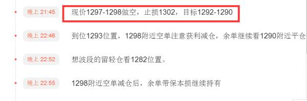 贺纳金海：继续关注1299压制情况，前期空单继续持有