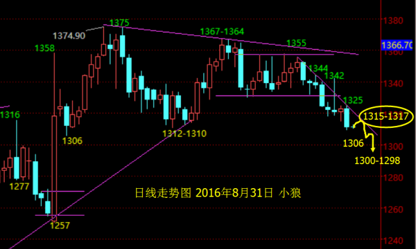 小狼:黄金八月收官,反弹1317继续空