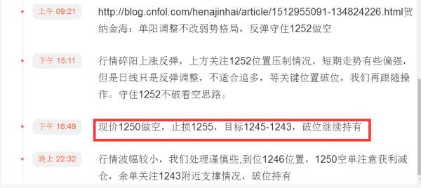贺纳金海：弱势下跌还将延续，反弹不破1248继续空