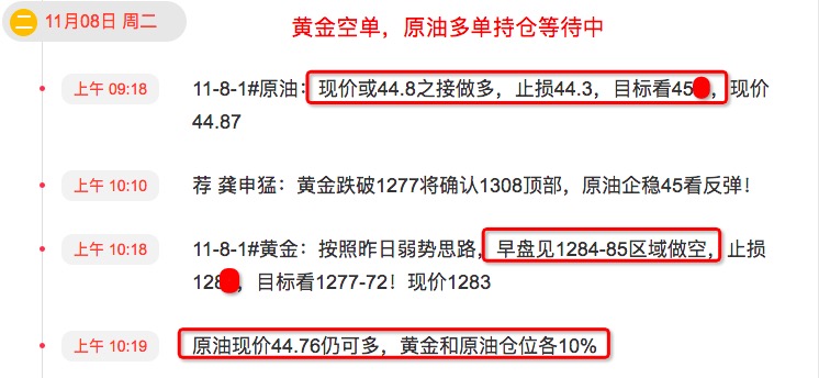 龚申猛:黄金1285空,原油44.8多单持仓等美盘