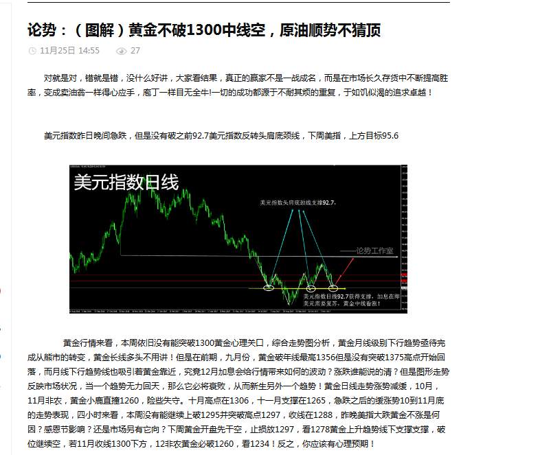 论势：黄金本周1300空顺利稳赚，下周黄金关键1270布局