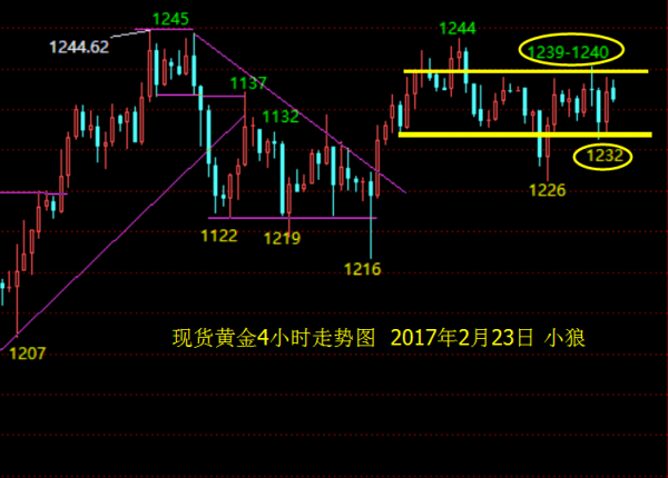小狼:黄金高位反复,今日1232-1240做区间
