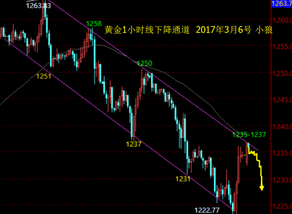 小狼:黄金早盘1236直接空,整理之后回落