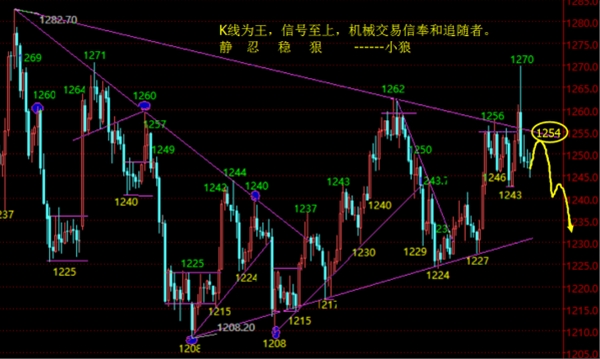 黄金回归整理，1254下做空看回撤