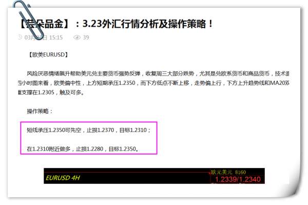 【芸朵品金】：3.23欧美EURUSD空单盈利31点，后续操作看这里！