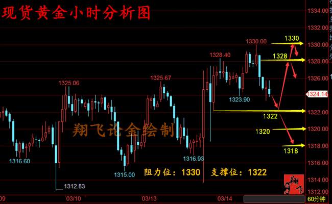 翔飞论金：3.14晚评 黄金持续高位震荡 后市依旧看空