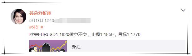 【芸朵品金】：5.21欧美EURUSD连续下行，空单看到1.1700！