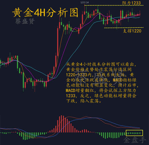 蔡盛贤：黄金10.22黄金受阻震荡，日内震荡行情有足够操作空间