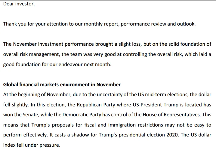 OzSinoFund Monthly Disclosure Statement