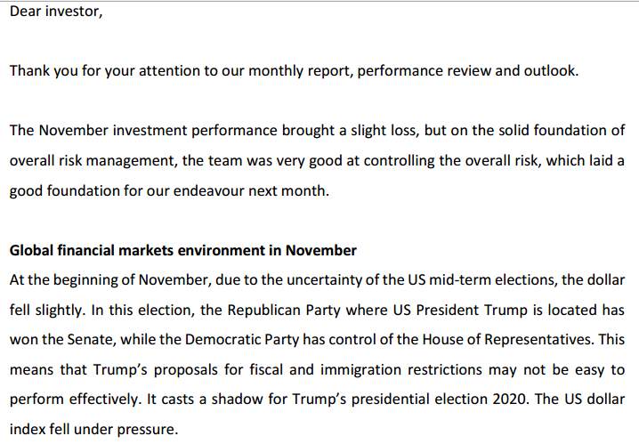 OzSinoFund Monthly Disclosure Statement