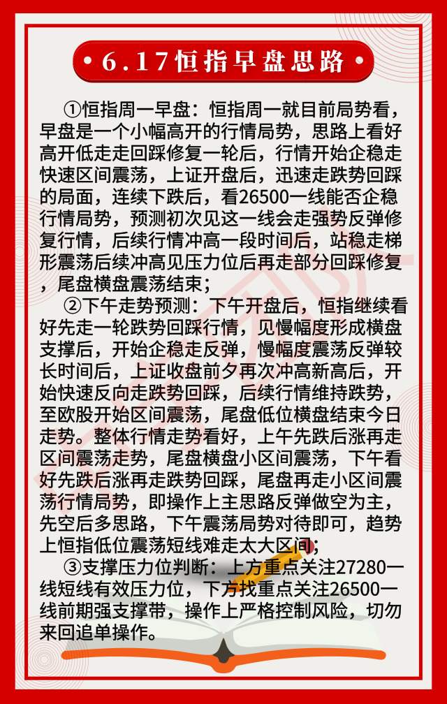 6.17恒指早盘思路|后市欠缺明确方向 恒指整固机会较高