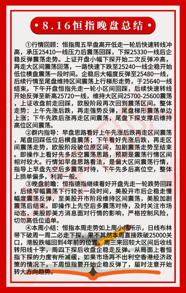 踏浪点神：8.16恒指周总结及晚盘思路
