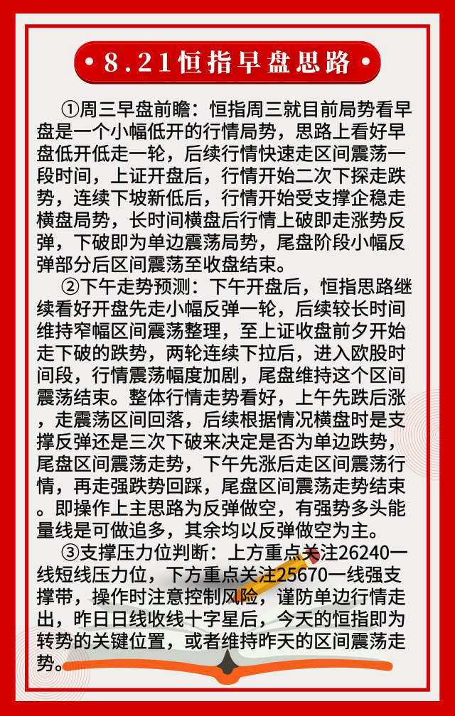 踏浪点神：8.21恒指早盘分析及最新资讯