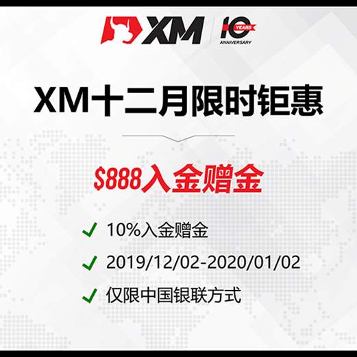 XM圣诞季狂欢 — 银联入金最高可获得$888入金赠金