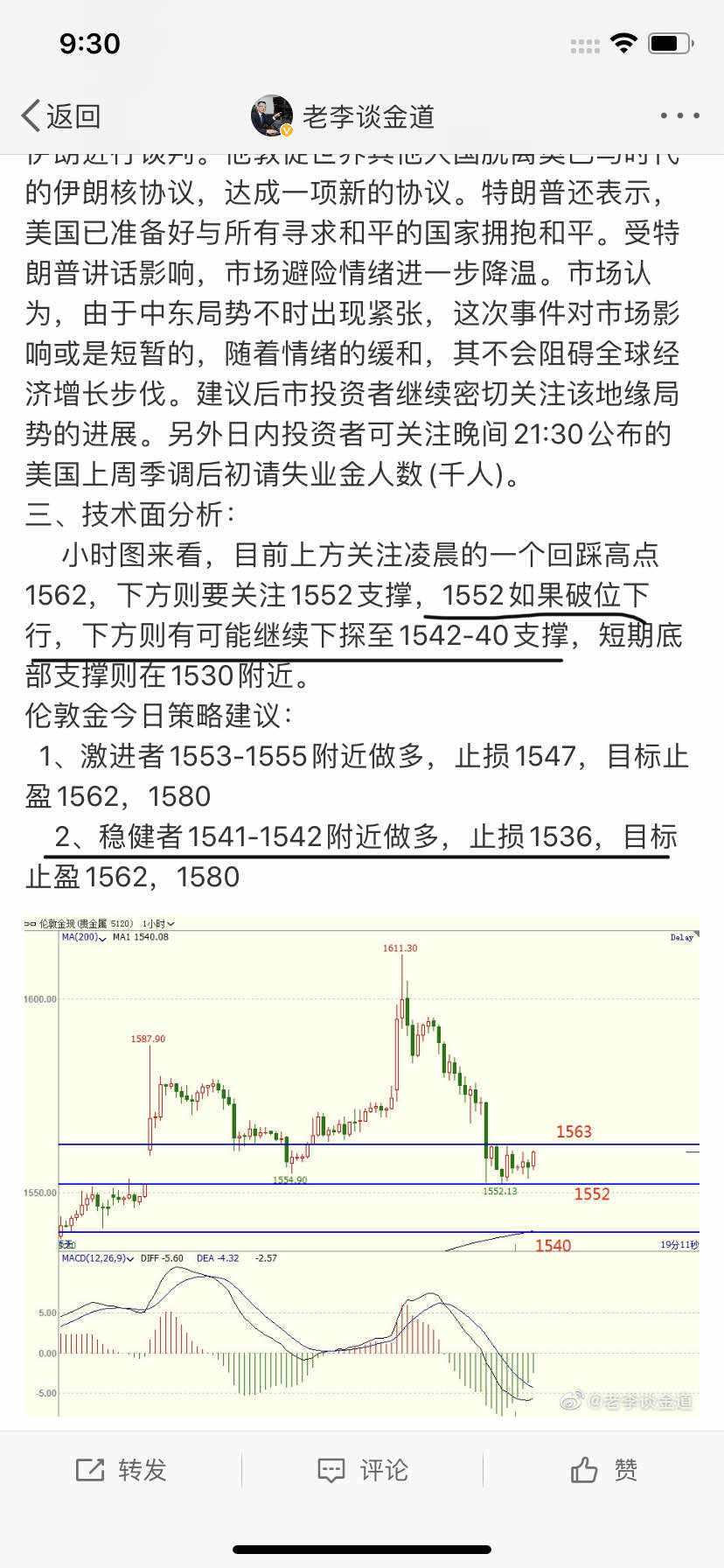 单子 老李 盈带 盈利 黄金 操作