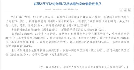 最新通报！全国新型冠状病毒累计确诊34546例 累计死亡722例